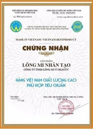 Chứng nhận hàng Việt Nam chât lượng cao - Lông Mi TT Beauty - Công Ty TNHH Lông Mi TT Beauty